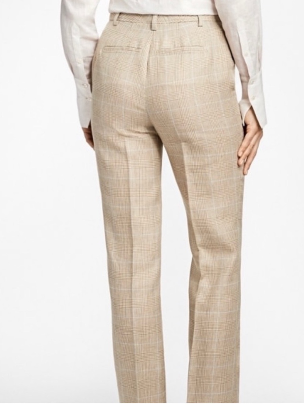 brooks brothers Catherine pant plaid high waist 100% linen tan white lined sz 8 - Picture 2 of 6